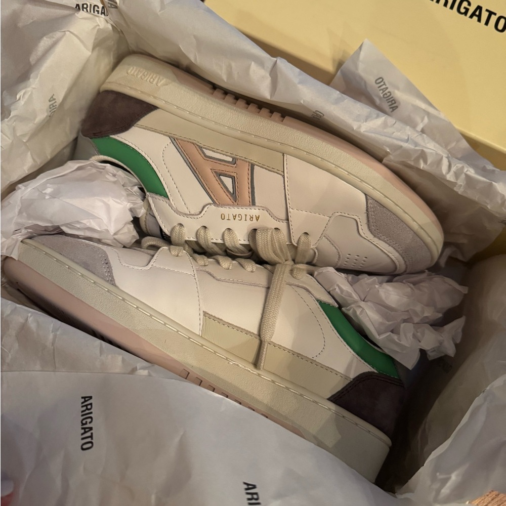 Axel Arigato White and Green Leather Sneakers